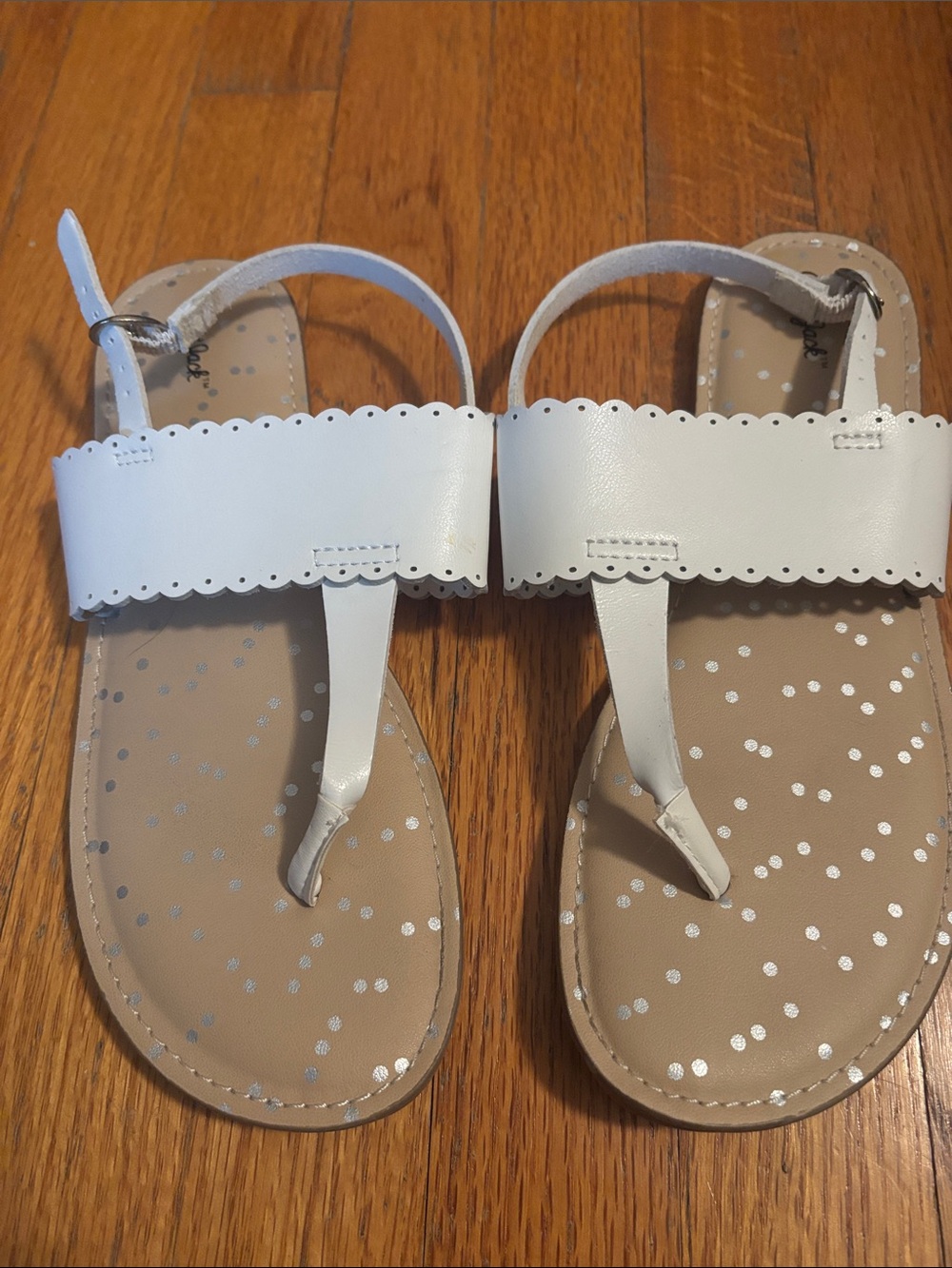 Cat & Jack White Scalloped T-Strap Sandals with Silver Dot Footbed